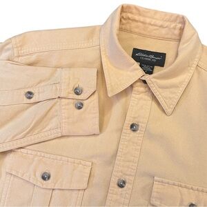 Y2K Eddie Bauer Classic Fit Yellow Gold Chamois Cotton Button Front Shirt Small